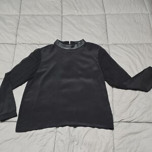 Tibi Black Silk And Leather Blouse